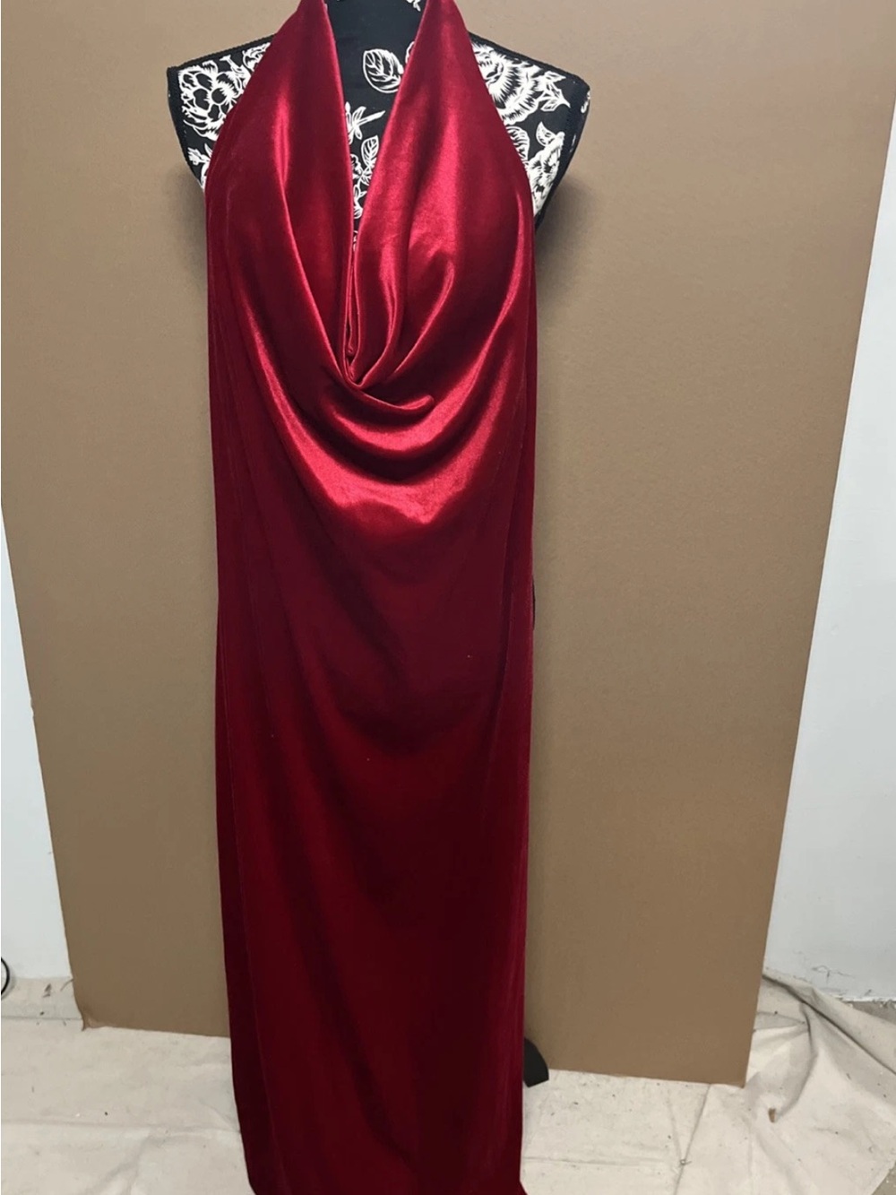 Zara Elegant Red Velvet Cowl Neck Evening Dress